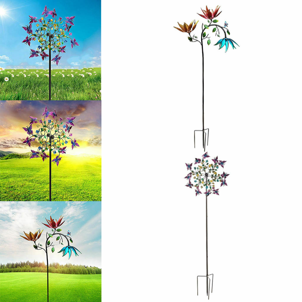 2Pack Wind Spinner Colorful Flowers Butterfly Windmill Home Decor Wind Mill