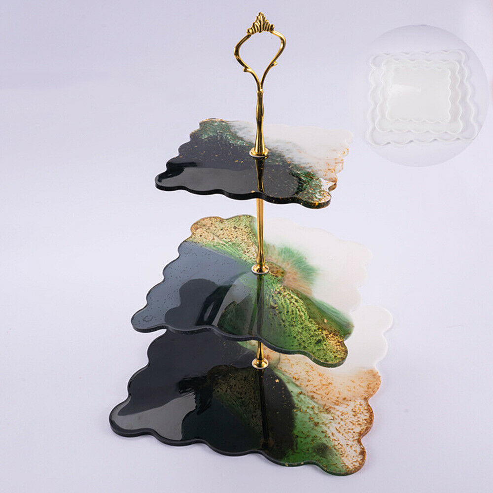 3 Tiers Square Fruit Dish Plate Tray Coaster DIY Casting Epoxy Silicone Mould