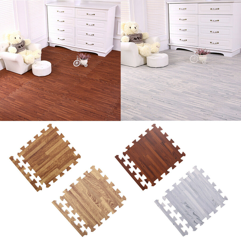 18Pcs Dark Wood Effect Foam Mats Interlocking Tiles Floor Protection 30x30cm