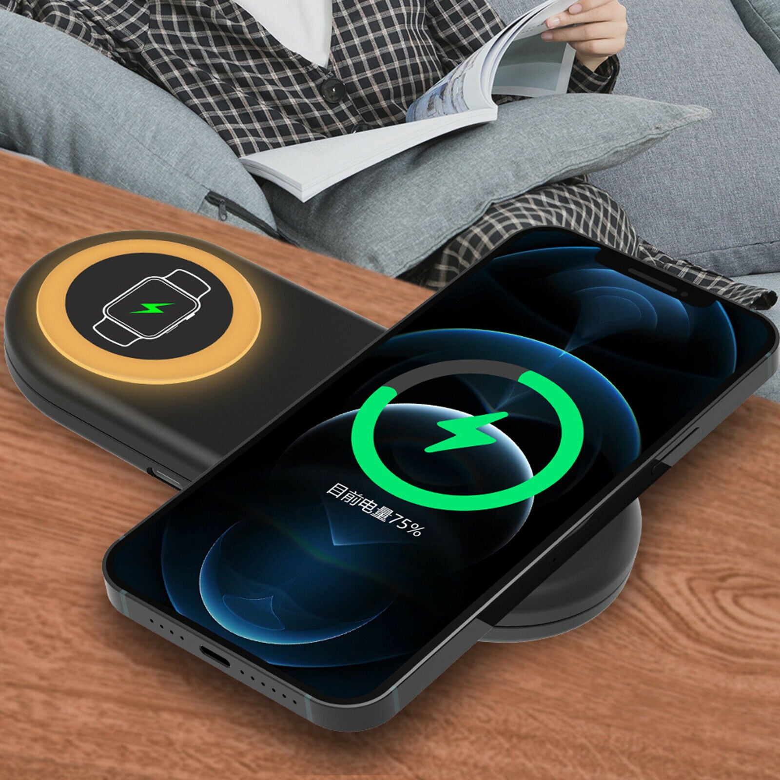 360° Rotation 3 in 1 Foldable Wireless Fast Charger Charging Station Black