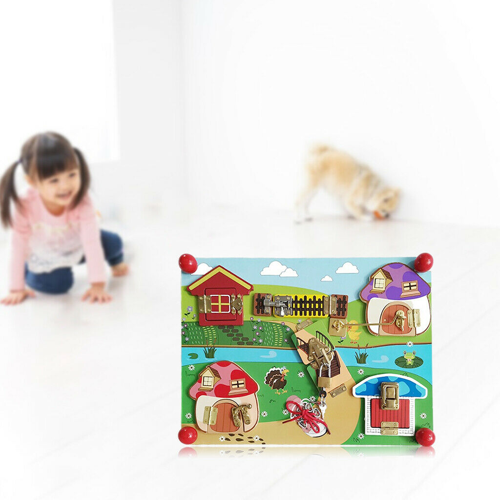 Montessori Wooden Busy Board Locks & Latches Sensory Board for Toddlers Toys