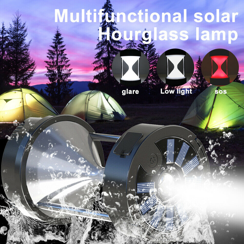 USB Solar Charging LED Camping Light Hourglass Tent Lamp Outdoor Waterproof