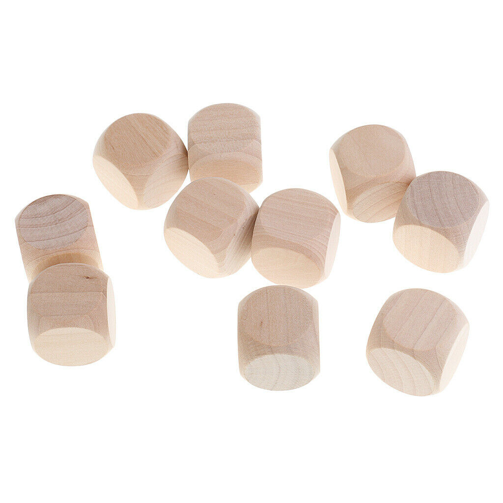 10Pcs Wooden Dice Blank Dice 6 Side Dices 30mm for DIY Decorating and Crafts