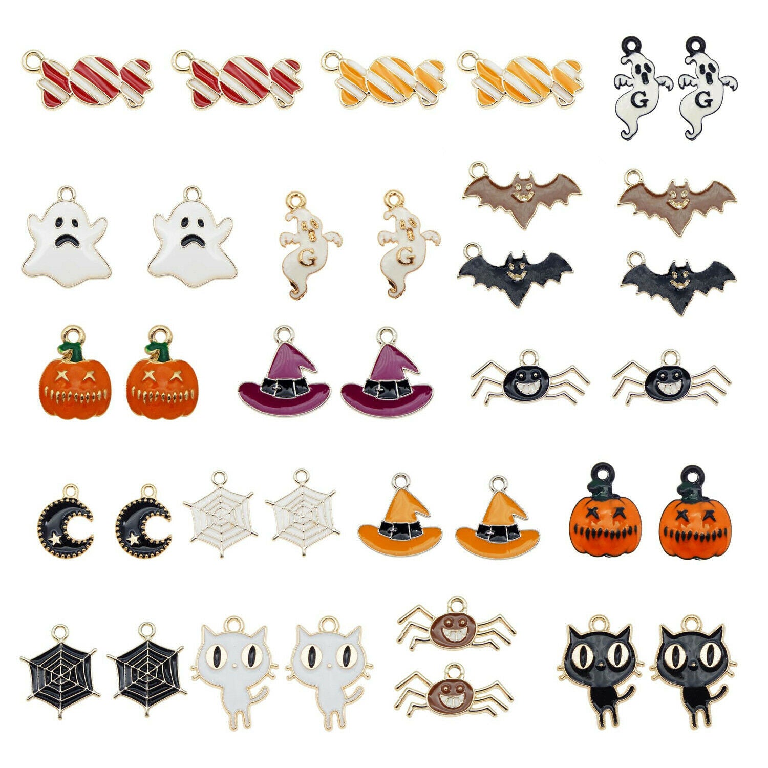 18PCS Assorted Alloy Pumpkin Spider Enamel Charm Ghost Pendant Halloween Jewelry