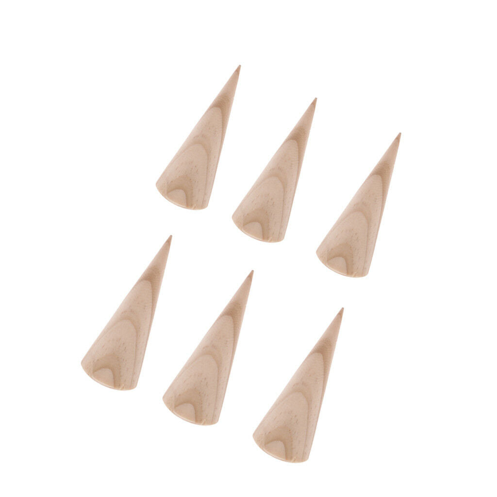 6pcs Plain Stand Cone Shape Wood Jewelry Display Ring DIY Crafts Unpainted