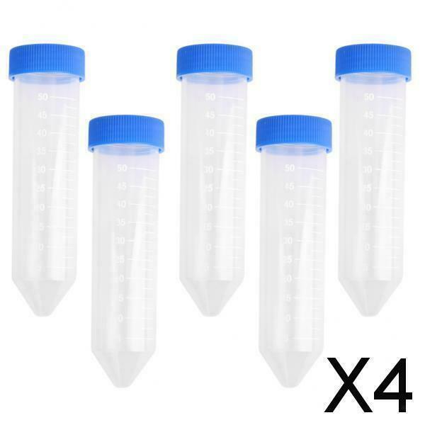 4X 5pcs 50ml Plastic Graduated Cylinder Centrifuge Tube Laboratory Test w/ Caps
