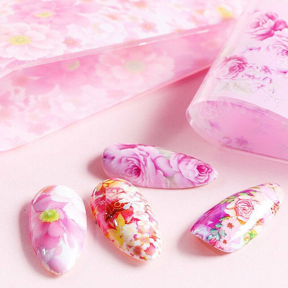 10 Flower Transfer Manicure Decor Nail Foil Nail Art Stickers Holographic Decals