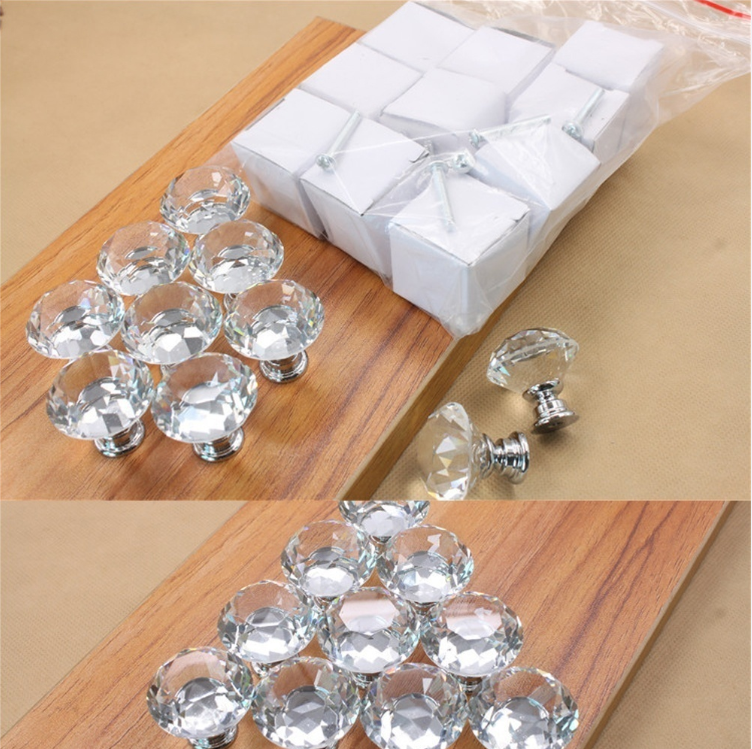 Hot 12Pcs Glass Diamond Crystal Dresser Knobs Drawer Pull Handle Cabinet Door