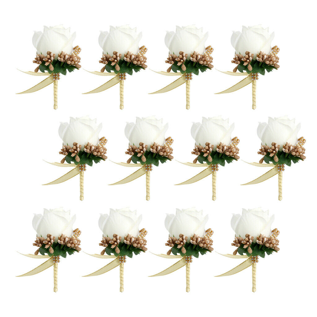 12pcs Wedding Bride Bridegroom Brooch Pin Artificial Rose Flower Engagement