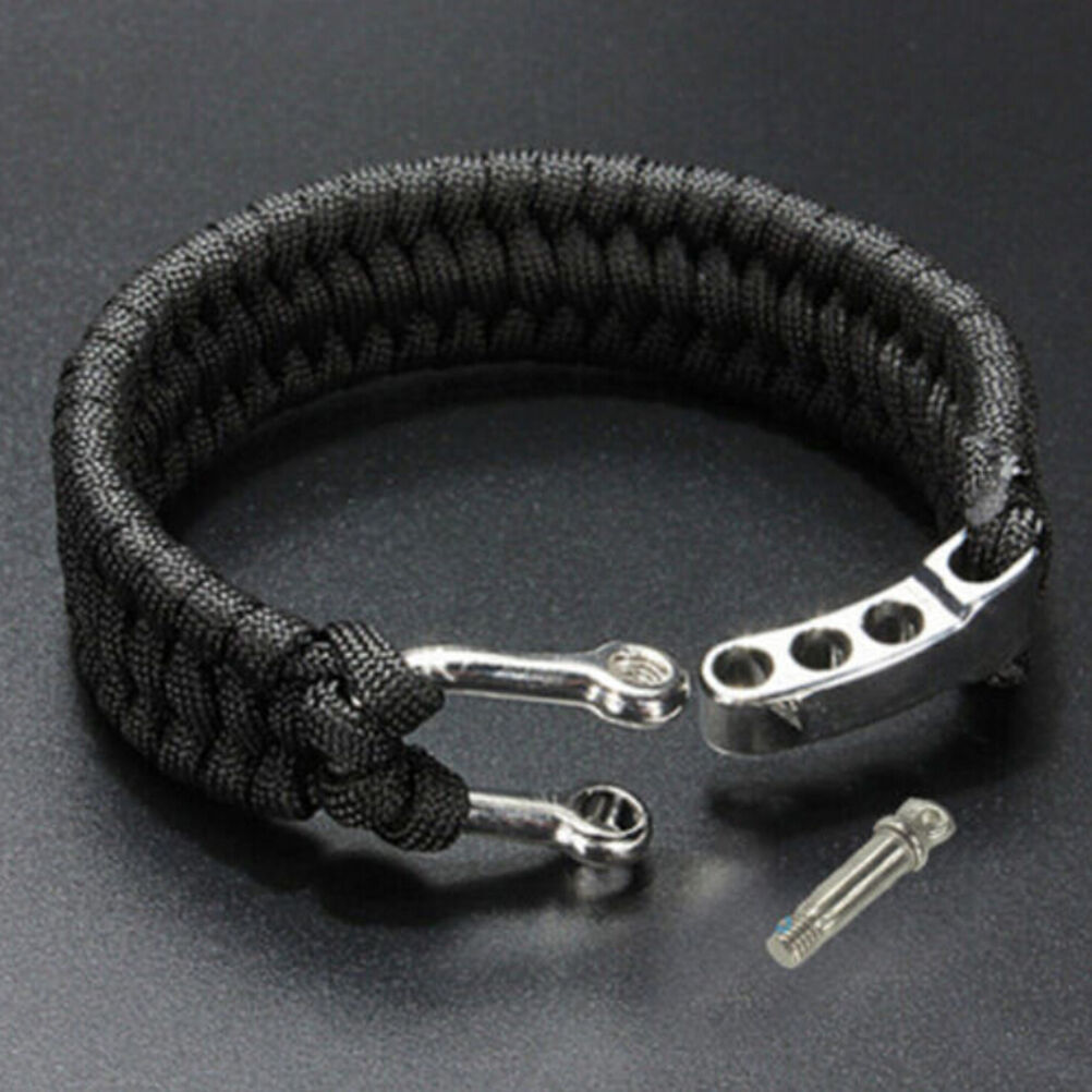 Survival Bracelet Para Outdoor Cord Black Rope Camping Steel Shackle Buckl.l8
