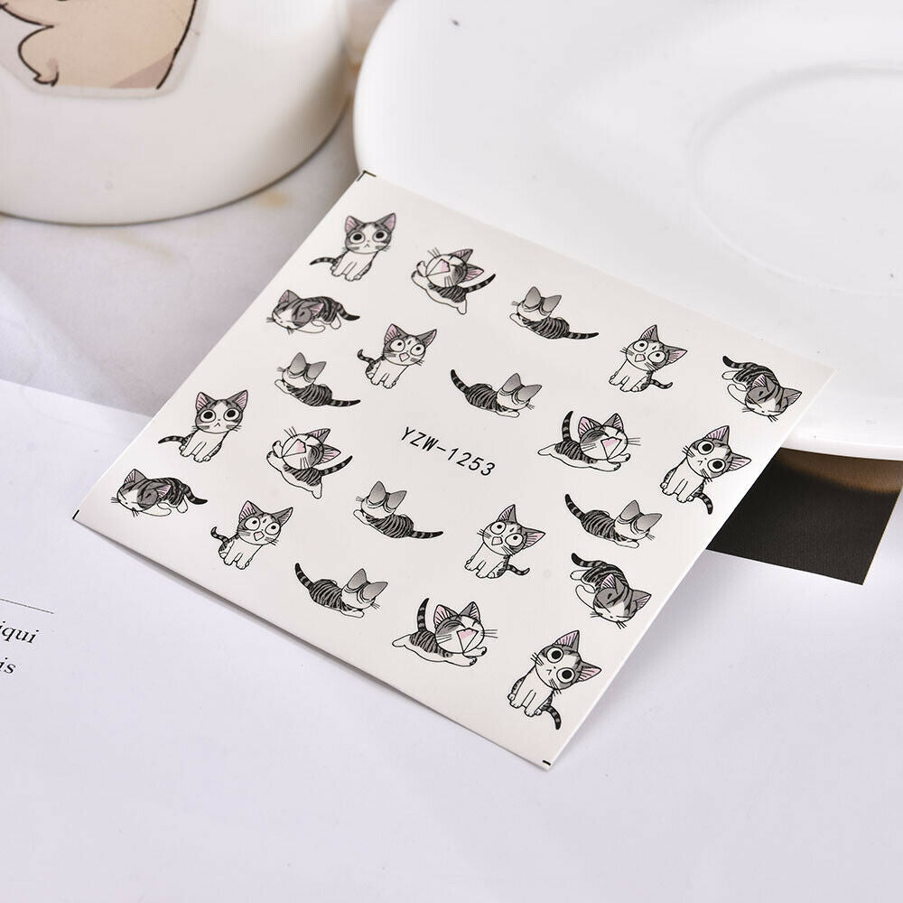 Nail Art Decals Nail Wraps Water Transfers Funny Cute Happy Cat DIY Stickers