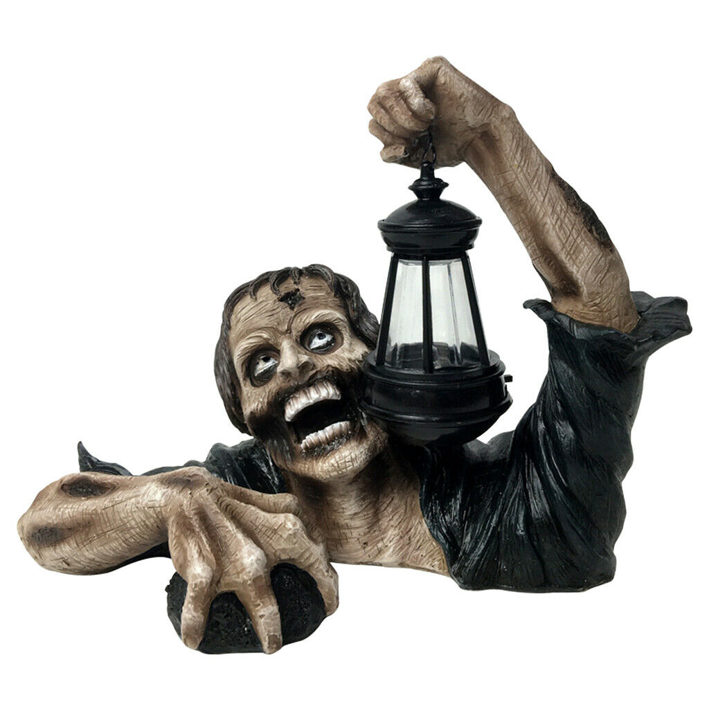 Zombie with Lantern Sculpture Halloween Decoration Spooky Crafts Ornament