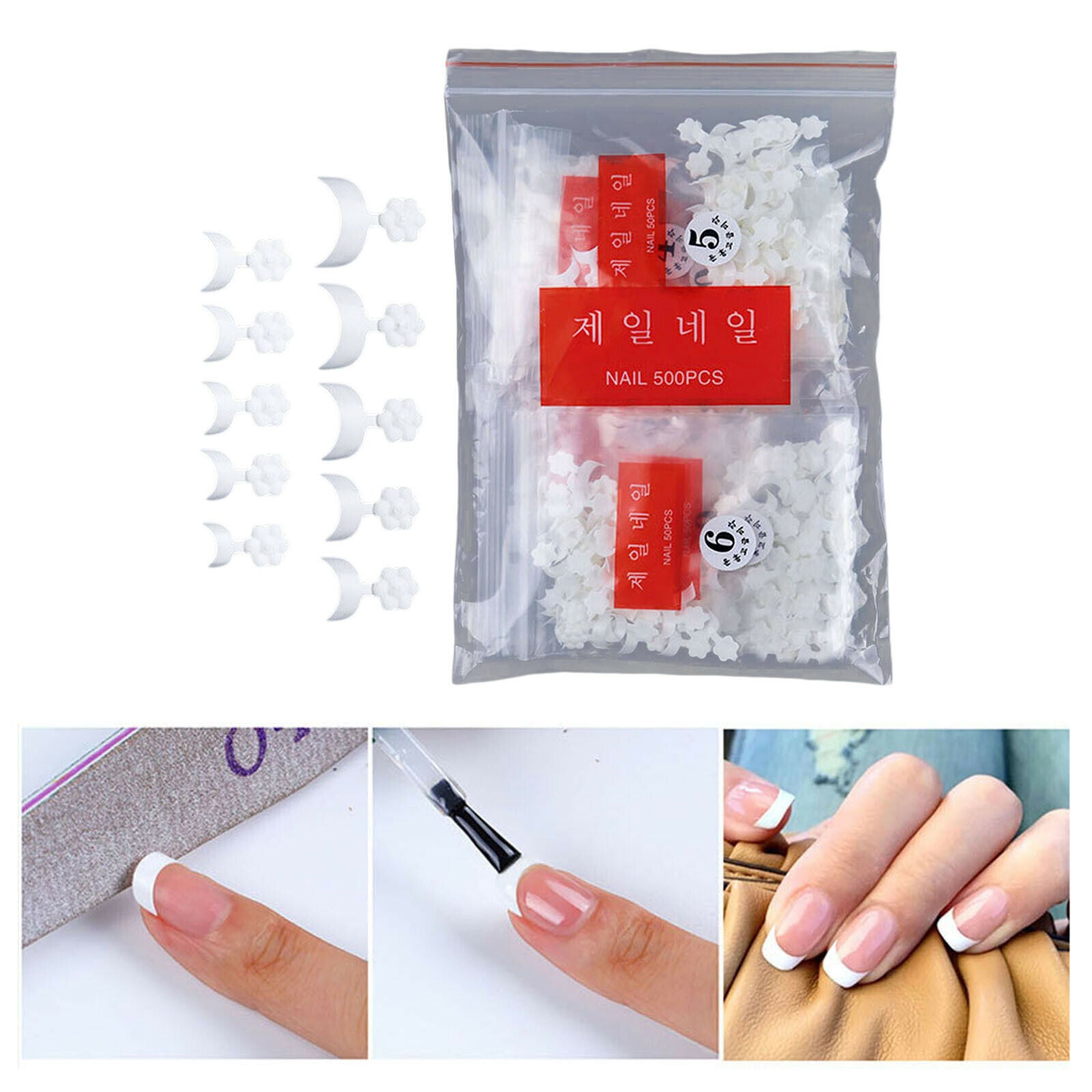 French Nail Tips White Shape UV Gel ABS Nail Art Mold For Home Use 500pcs