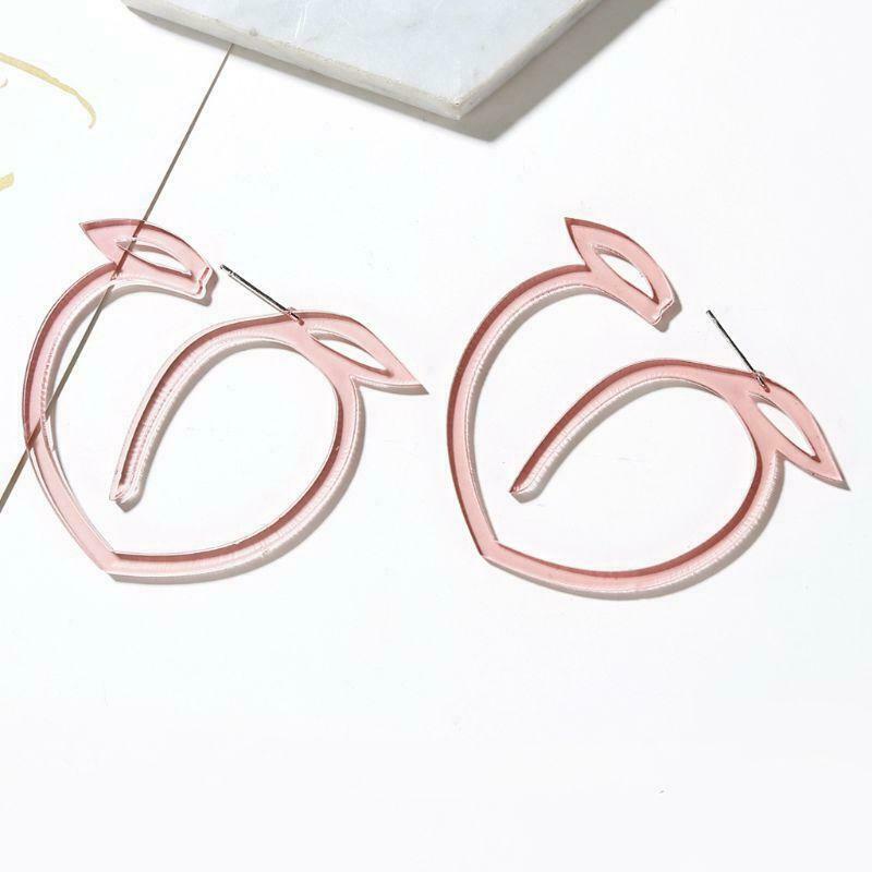 Pink Peach Earrings Sweet Fruits Acrylic Drop Dangle Earrings Fashion Jewelry