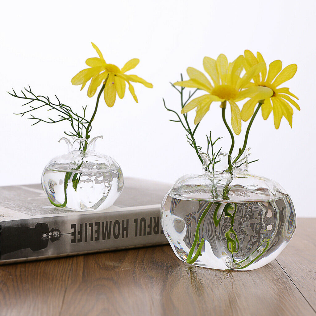 Set of 4 Clear Pomegranate Small Flower Vase Glass Bottles Wedding Decor