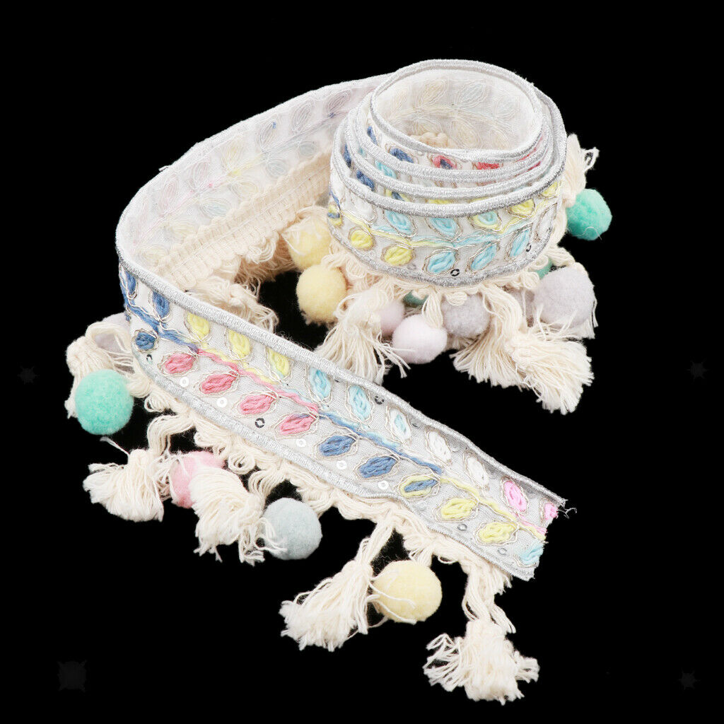 2 pcs fringe ribbon rainbow pompom tassels border grosgrain ribbon woven ribbon