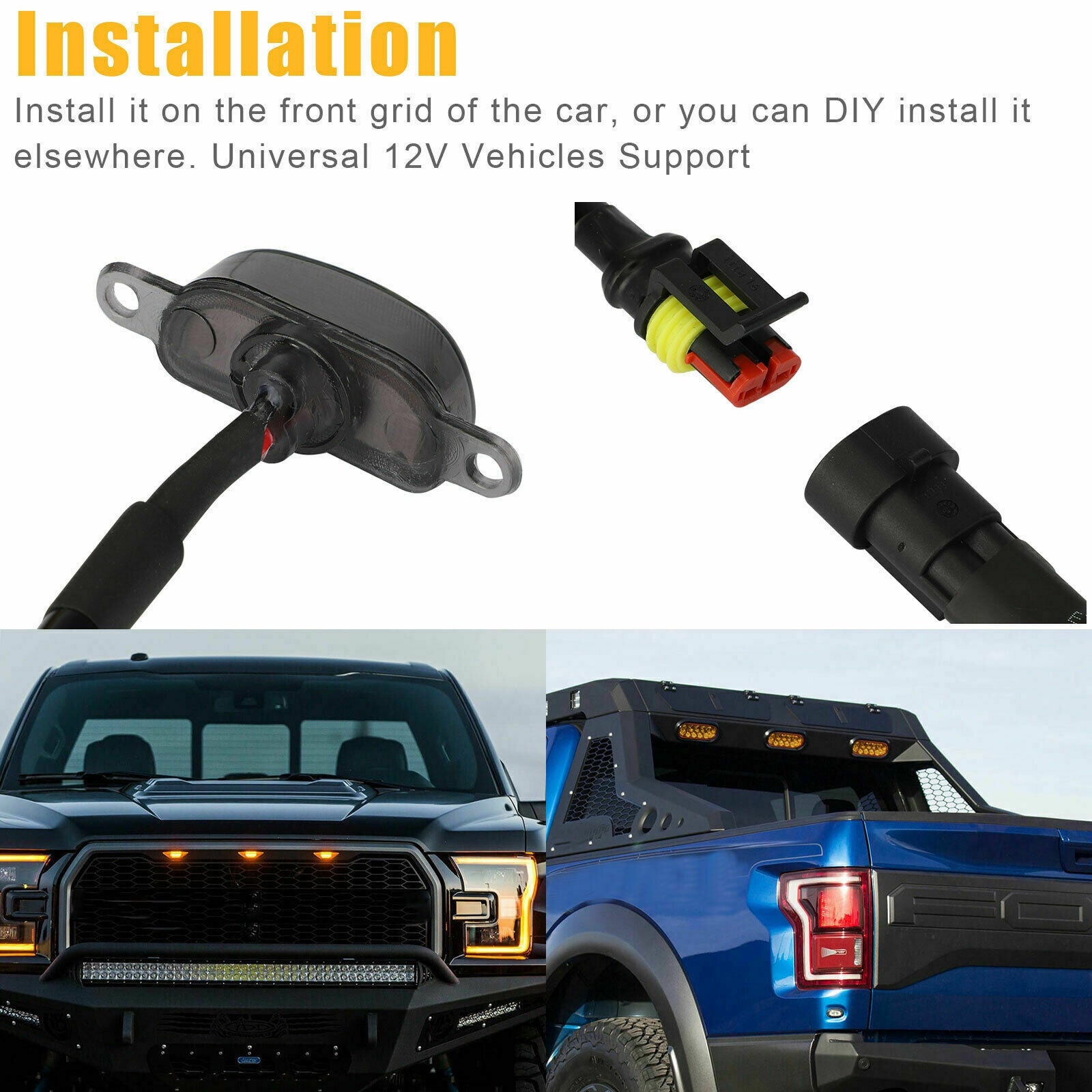 3X Amber Smoked LED Front Grille Grill Running Lights For Ford F150 Raptor Style