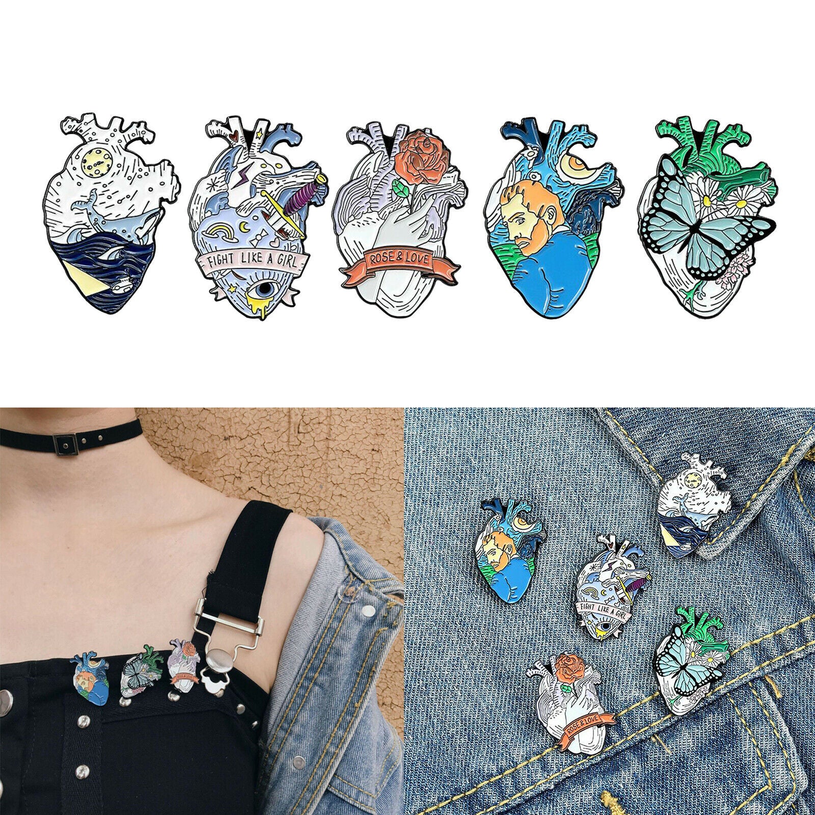 Set of 5 Organ Heart Enamel Pins Brooch Badge for Bag Clothes Lapel Pin