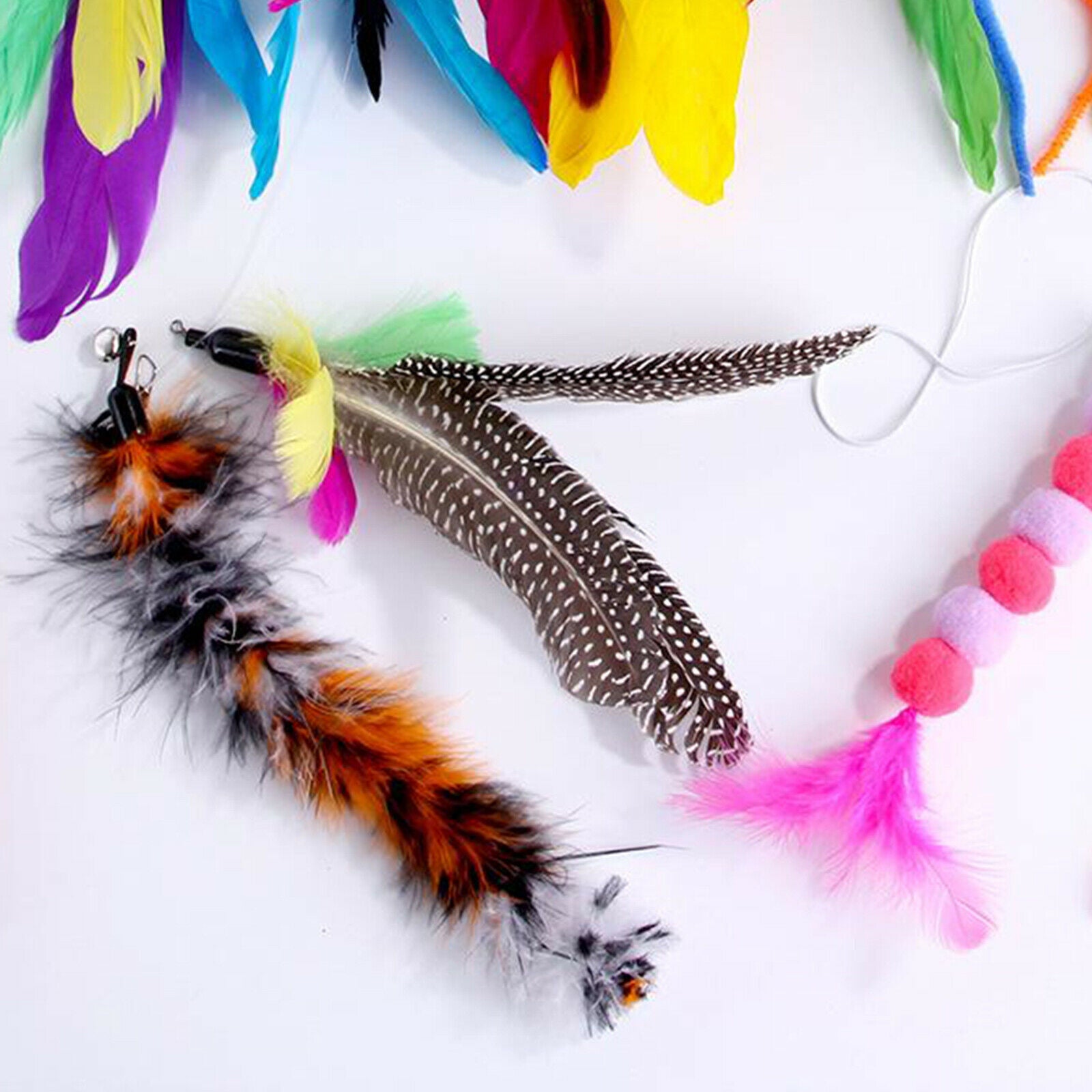 10 Pieces Funny Cats Feather Teaser Retractable Wand Toys Training Playing