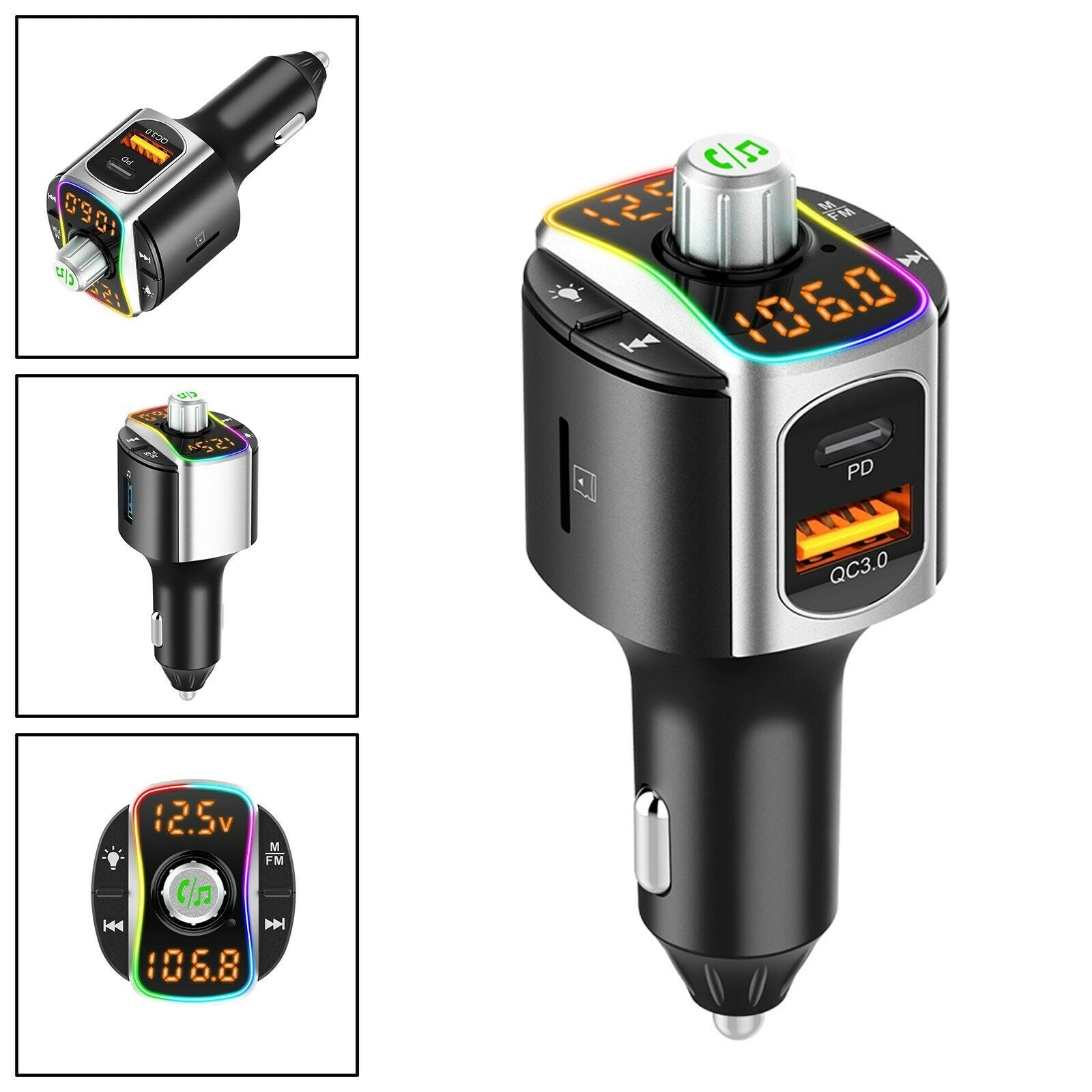 Car FM Transmitter BT 5.0 MP3 Audio Player QC3.0+PD Wireless Handsfree Car Kit