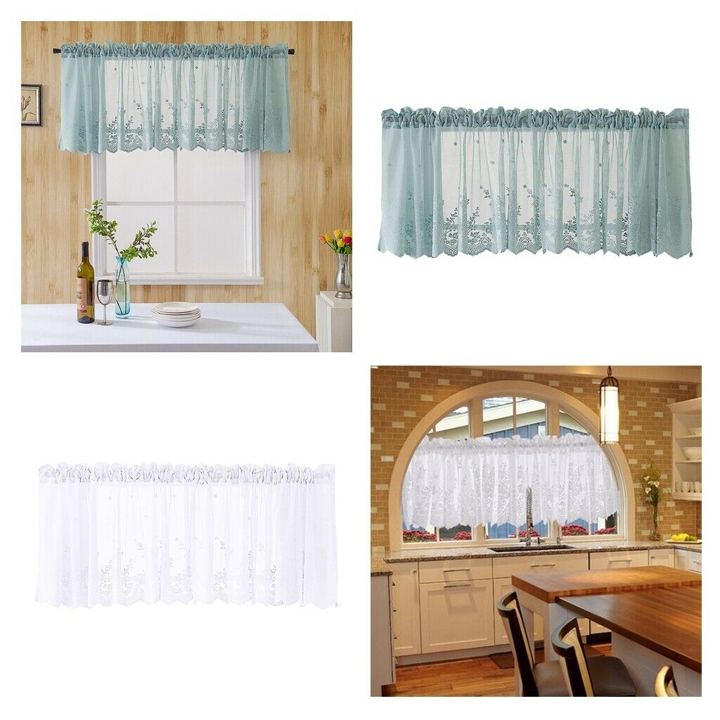 Pack 2 Embroidered Voiles Panel Kitchen Window Valances Decorative 54x24inch