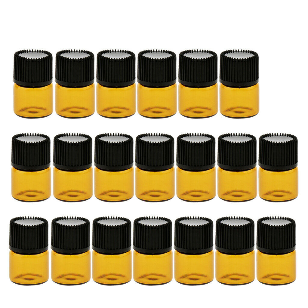 Lots 20pcs Empty Clear Glass Dram Bottles Vials With Black Screw   Brown 1ml