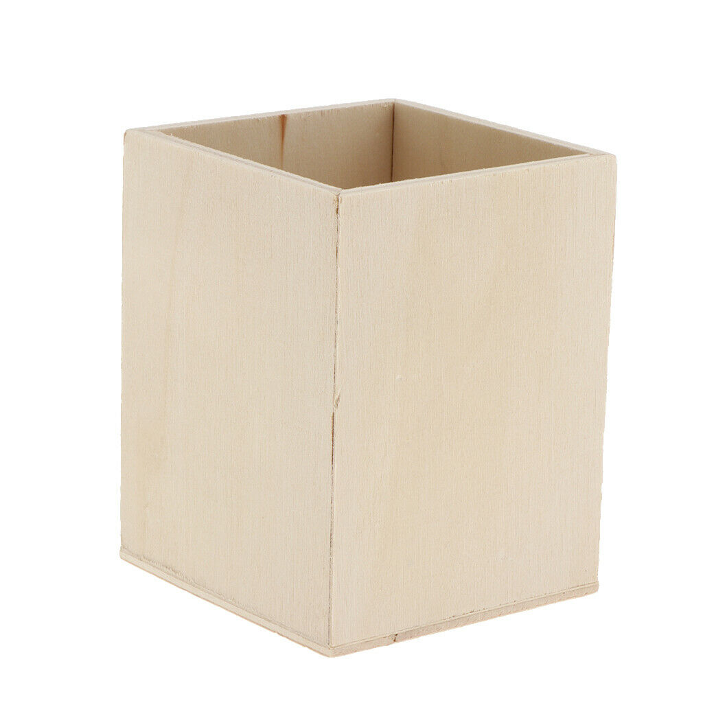 2pcs/set Unfinished Wood Pen Container Holder Wooden Box Cover Craft