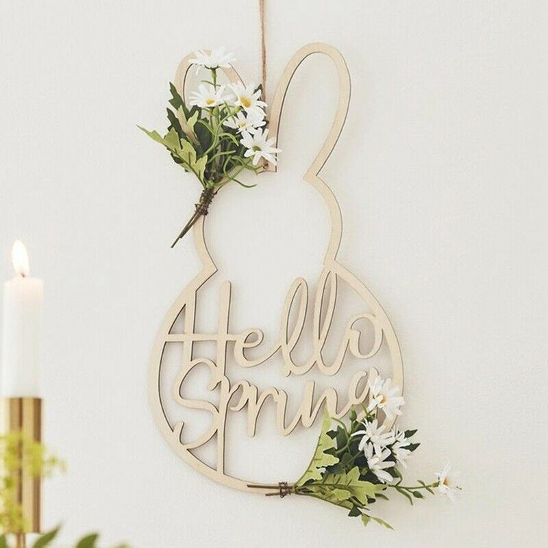 4 PCS Wooden Hello Sp Wreath Sign Easter Bunny Wreath Sp Wedding Decor EasteE4H8