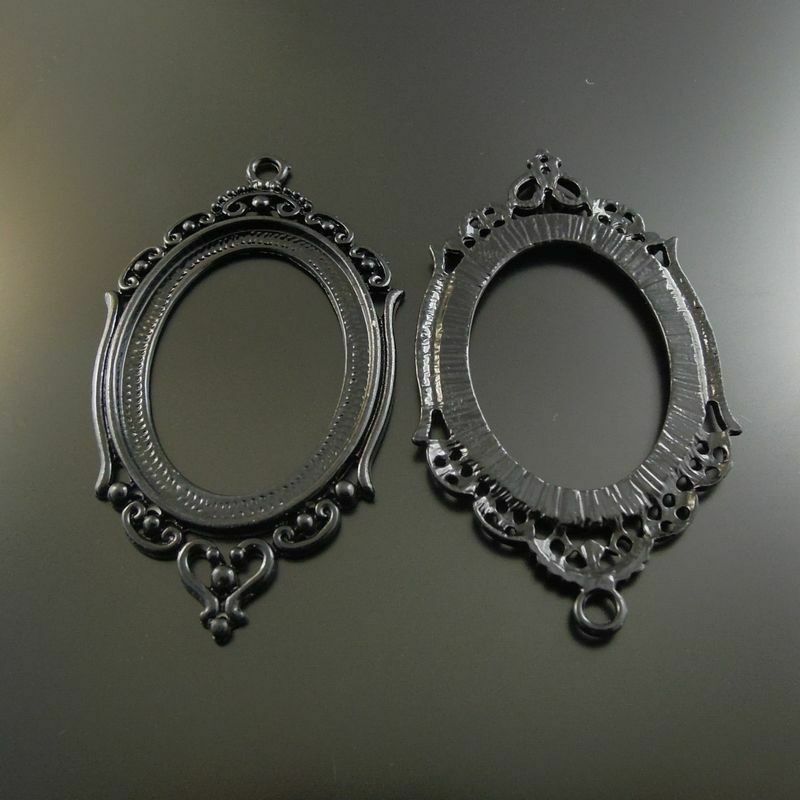 6pcs Black Floral Base Setting Oval Blank Bezel Frame Photo Pendant Tray 40x30mm