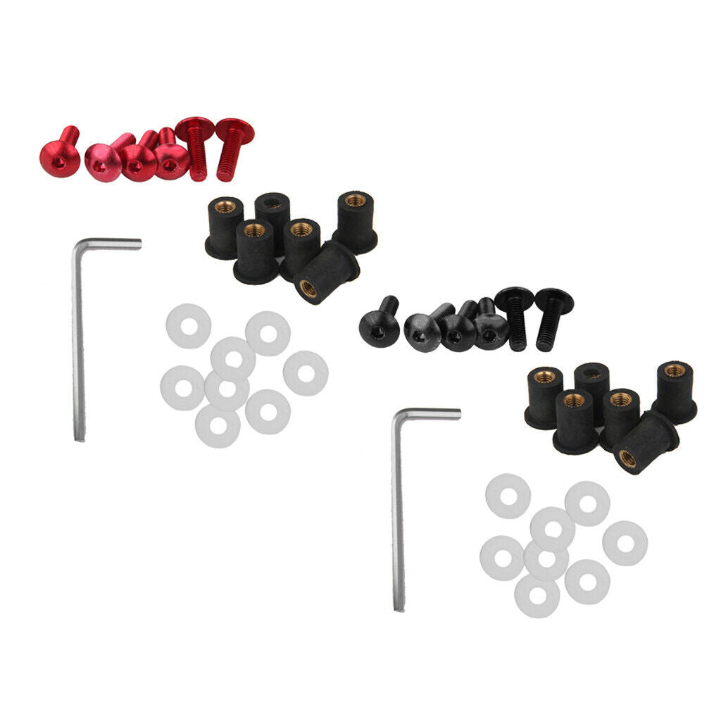 Motorcycle Fairing Bolts/ Windshield Screws/ Windscreen Bolts, 12 Piece (Red &