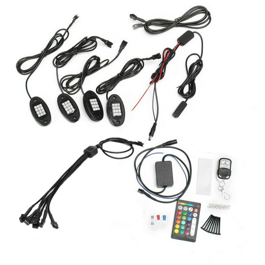 4xUniversal RGB LED Under Body Light Rock Lamp Off-Road Truck Remote Control 12V