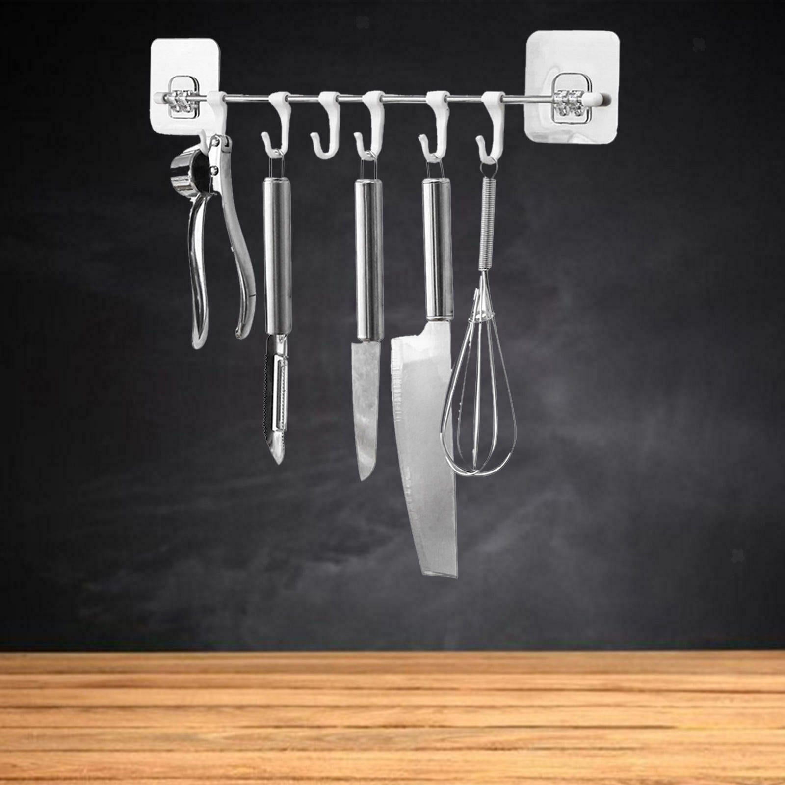 Kitchen Rail Rack Hook Punch Free Organizer Hanger BBQ Tools Tags Towels