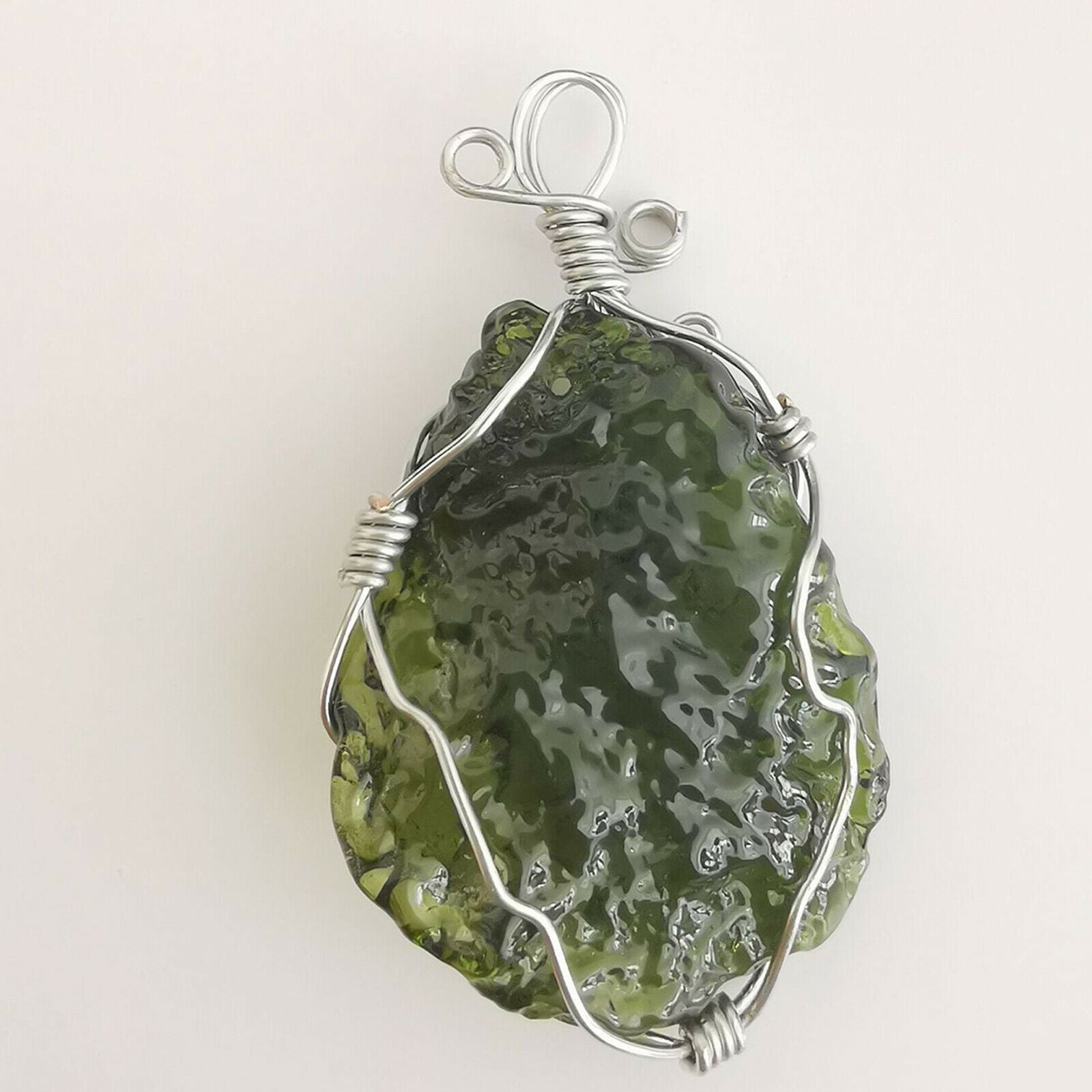 Irregular Crystal Green Moldavite Necklace Pendant Energy Gem Stone Gifts