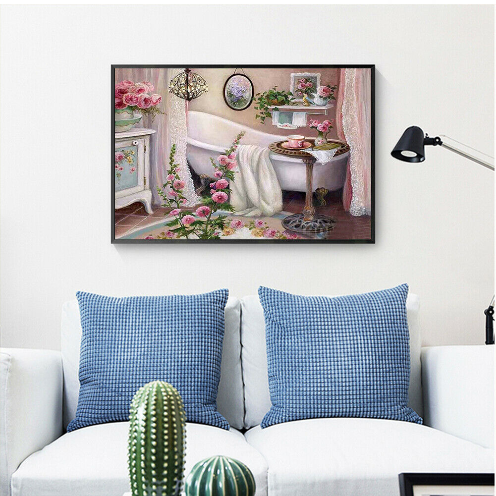 5D Diamond Painting Bathroom Cross Stitch Embroidery Pictures Mosaic Kits @