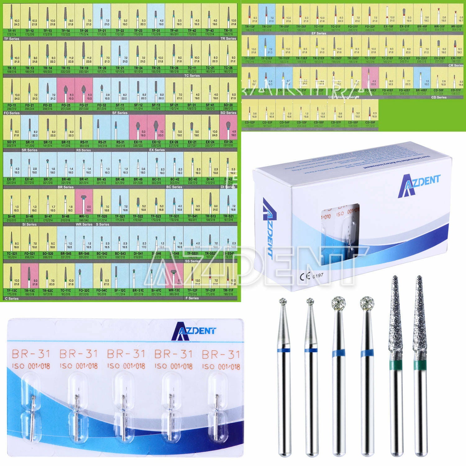 200 Packs Dental MANI Diamond Burs Tooth Drill For High Speed Handpiece AZDENT