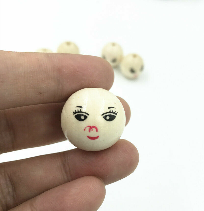 20pcs Wooden Round Painted Smile Face Wood beads For Jewellery Diy 21mm