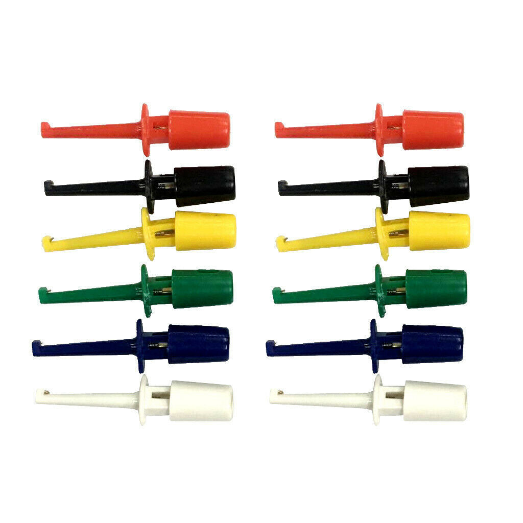 12 pcs 6 colors Grabbers Probes SMD SMT IC Hook Test Clip Flat Cables 42mm