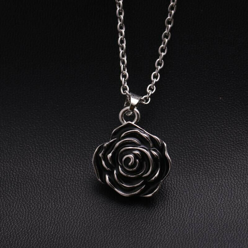 Black Rose Heart Cremation Urn Necklace for Ashes Urn Jewelry Memorial Pend Lt
