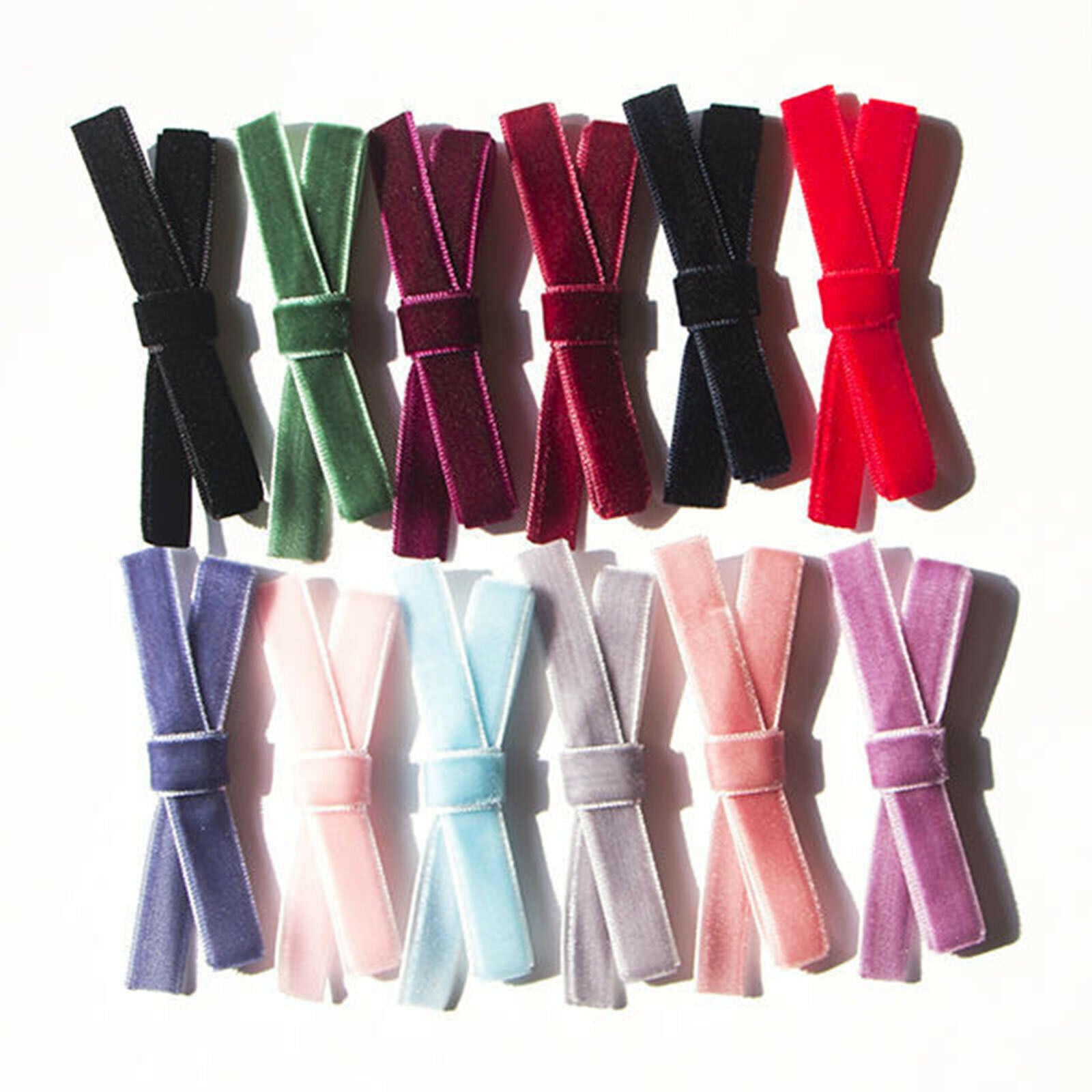 8pcs 2Yards Glitter Velvet Ribbon Assorted Colors 9mm Craft Gift Wrapping Hair