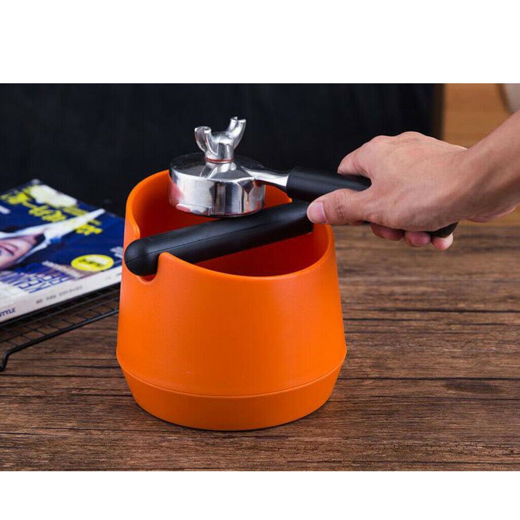 Coffee Knock Box with Handle Bucket Espresso Grinds Tamper Waste Bin Orange