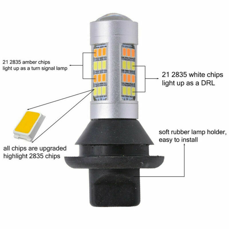 pair Dual-Color BAU15S 42-SMD 2835 White/Amber LED Turn Signal Light DRL 12V 50W