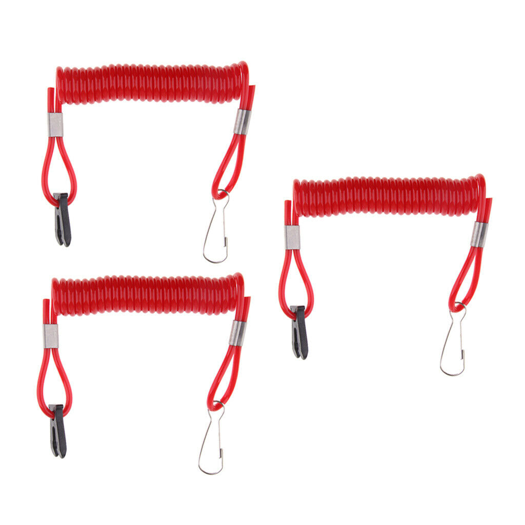 3pcs Marine Boat Outboard Stop Kill Switch Tether Cord for Suzuki 10cm Red