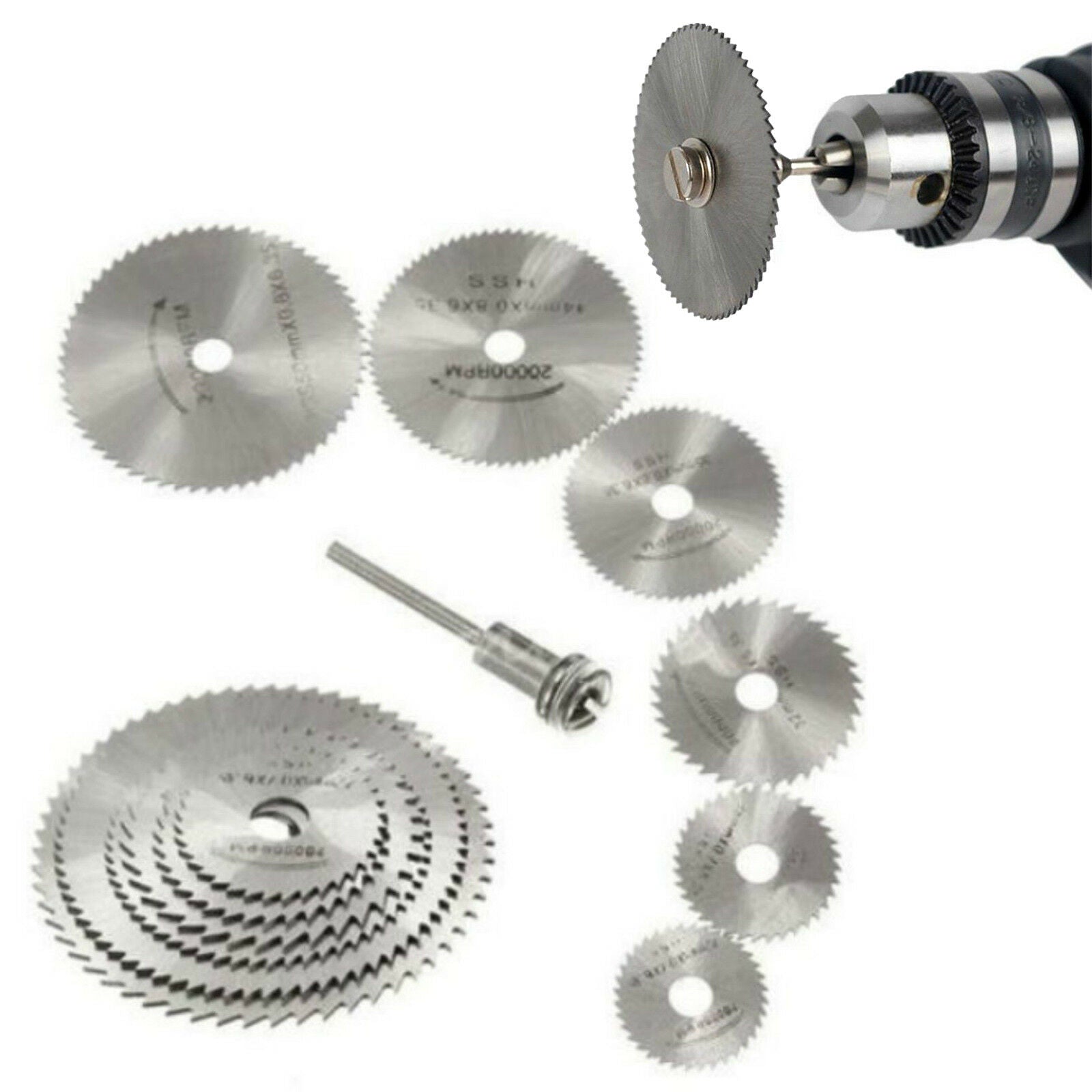 7PCS Cutting Wheel Discs Mandrel HSS Rotary Circular Saw Blades Tool Cutoff Wood