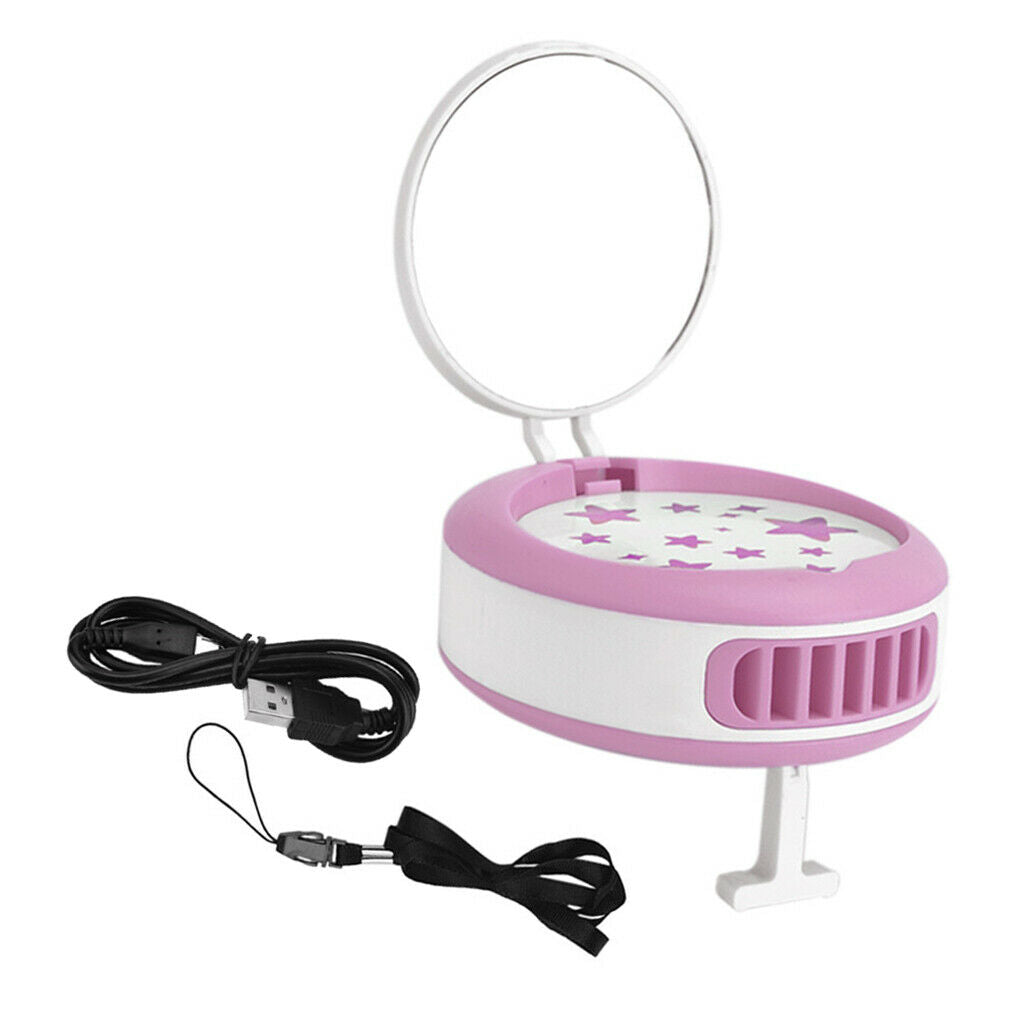 Mini Eyelashes Dryer Electric Air Conditioning Fan Nail Blower w/ Mirror Pink