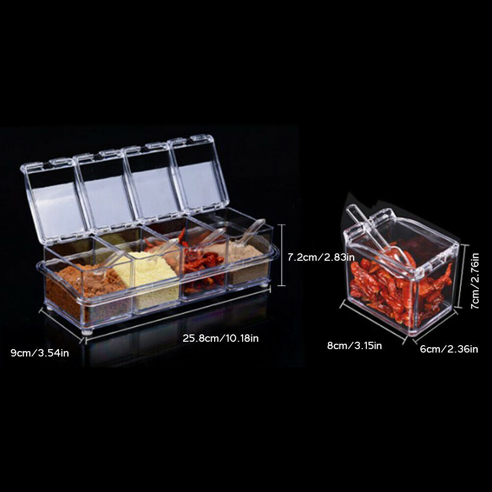 Four in One Waterproof and Moisture Proof Clear Seasoning Container with Spoons