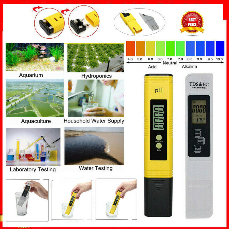 Digital PH Meter + LCD TDS EC Water Purity PPM Filter Hydroponic Pool Tester Pen