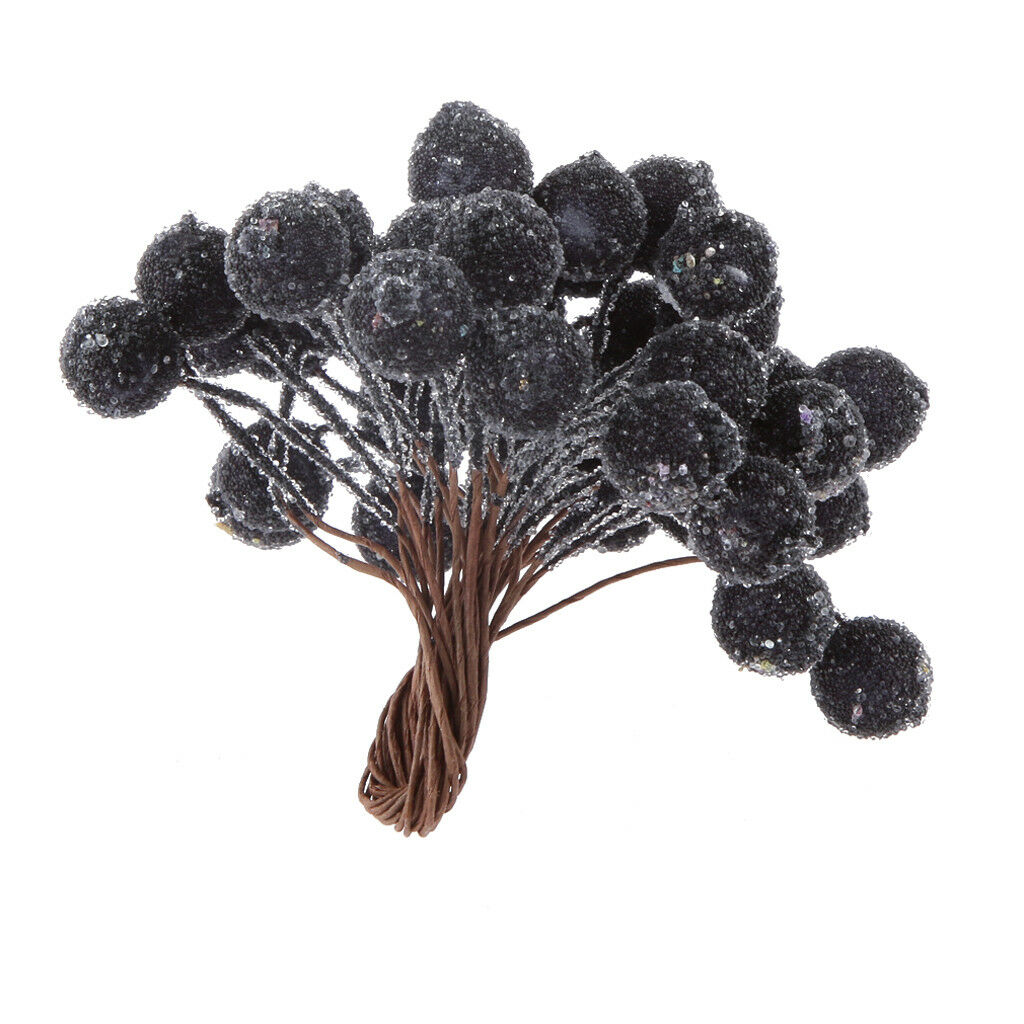 200x Mini Christmas Frosted Berry Fruit Artificial Craft DIY Decor Black