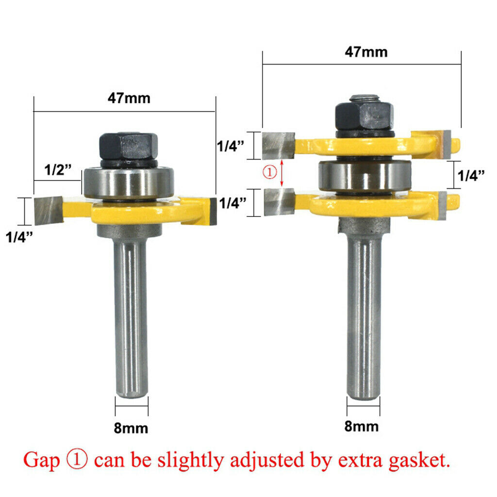 2 Pieces Router Bit Joint T Slot - 8mm Shank Milling Cutter for Cabinet Door