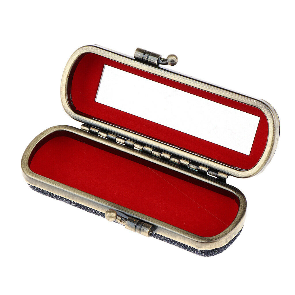 Lipstick Case Holder Box Organizer Bag with Mirror for Ladies Black Blue