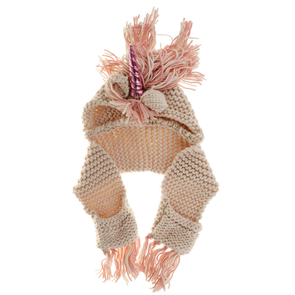 Unicorn Winter Hat with Scarf  Knitting Beanie - White, 2-6 Year Kids